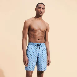 Cheap Vilebrequin Men Long Swim Trunks Micro Ronde Des Tortues Rainbow Divine/Blue