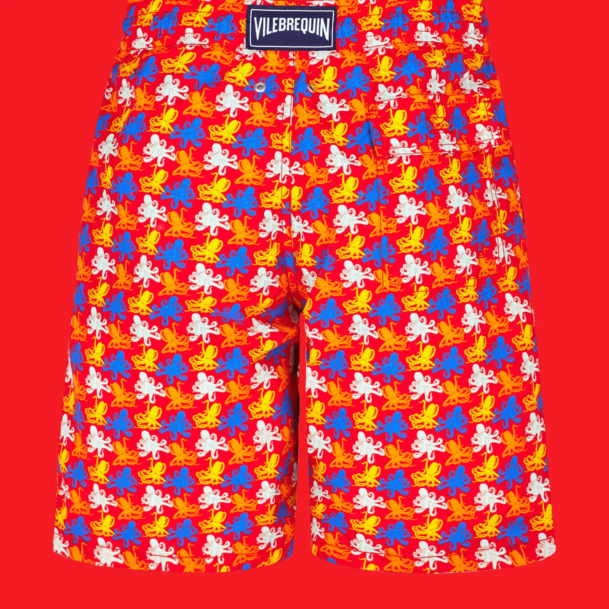 Fashion Vilebrequin Men Long Swim Trunks Micro Poulpes Poppy Red/Red