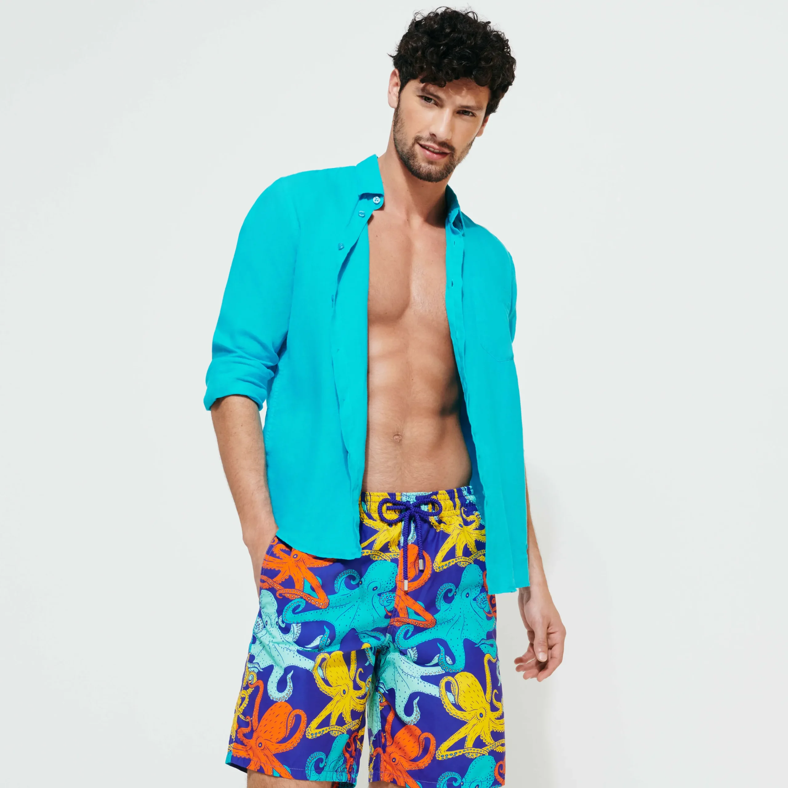 Hot Vilebrequin Men Long Swim Trunks Octopussy Purple Blue/Blue