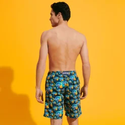 New Vilebrequin Men Long Swim Trunks Piranhas Navy/Blue