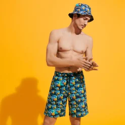 New Vilebrequin Men Long Swim Trunks Piranhas Navy/Blue