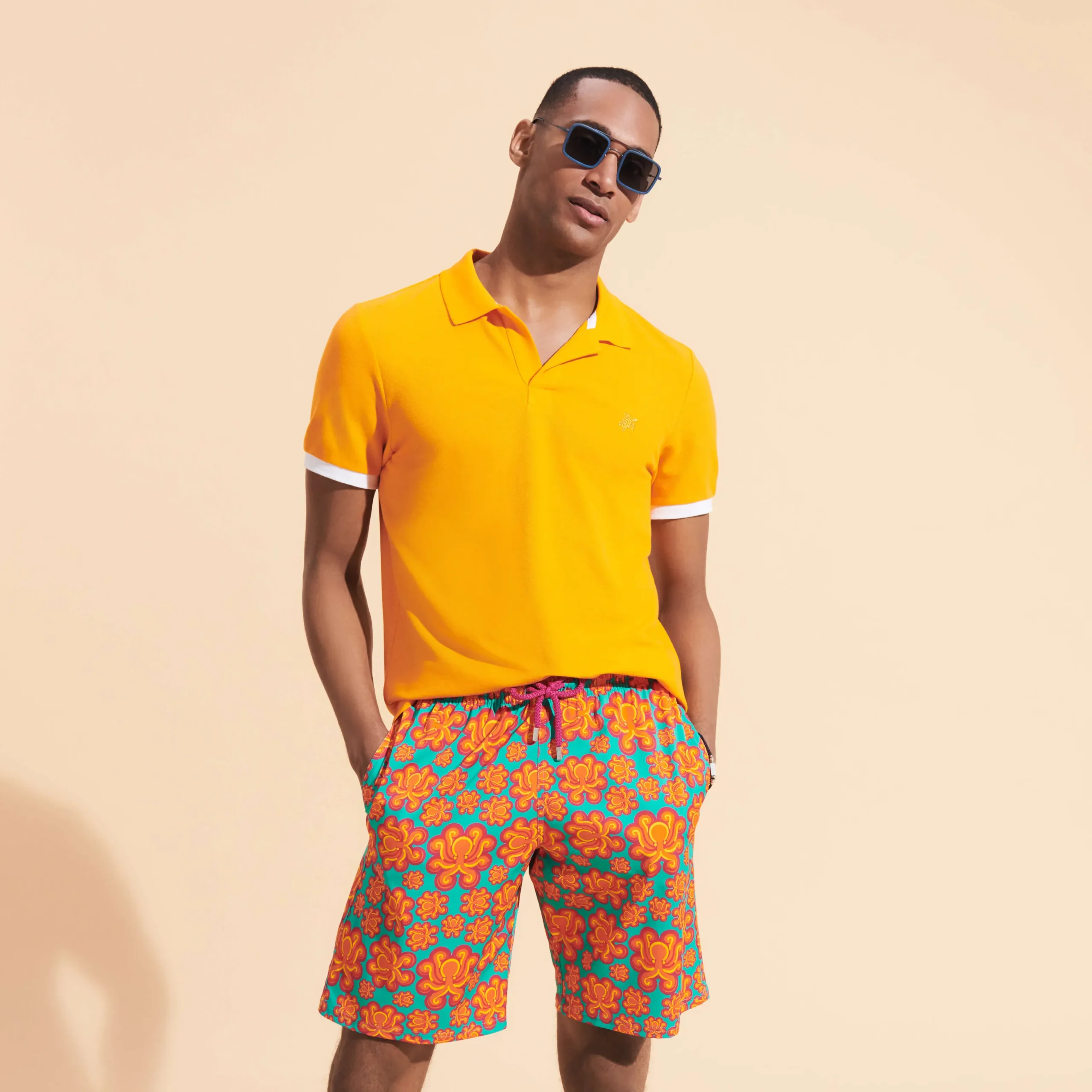 Clearance Vilebrequin Men Long Swim Trunks Poulpes Neon Tropezian Green/Green