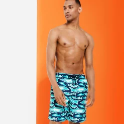 Flash Sale Vilebrequin Men Long Swim Trunks Requins 3D Navy/Blue