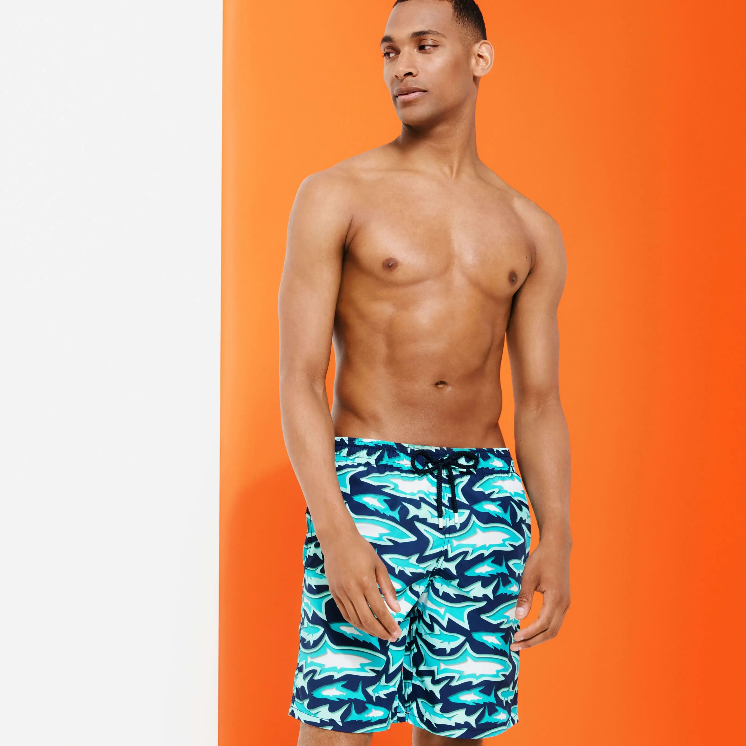 Flash Sale Vilebrequin Men Long Swim Trunks Requins 3D Navy/Blue