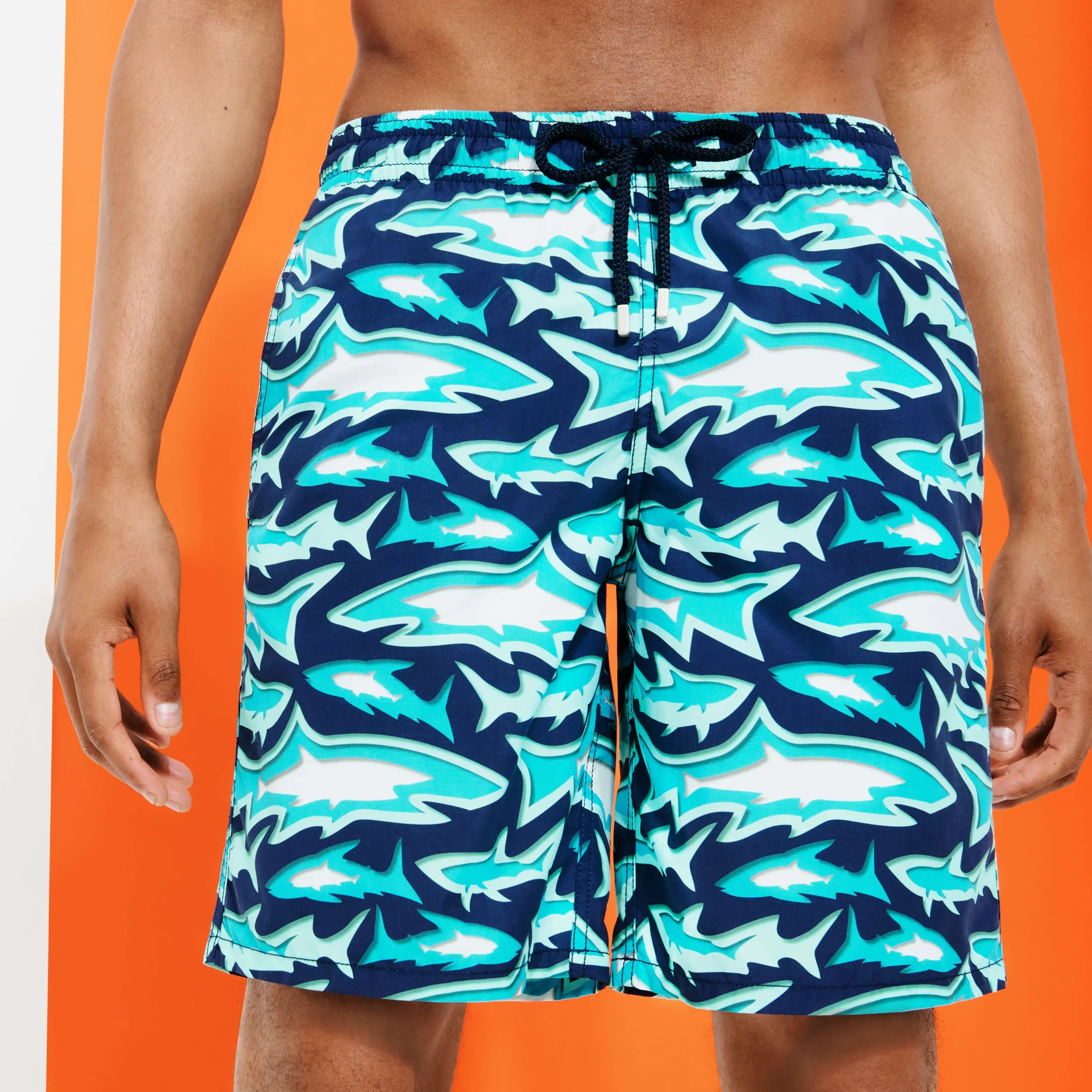 Flash Sale Vilebrequin Men Long Swim Trunks Requins 3D Navy/Blue