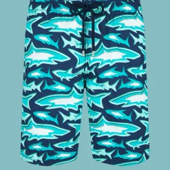 Flash Sale Vilebrequin Men Long Swim Trunks Requins 3D Navy/Blue