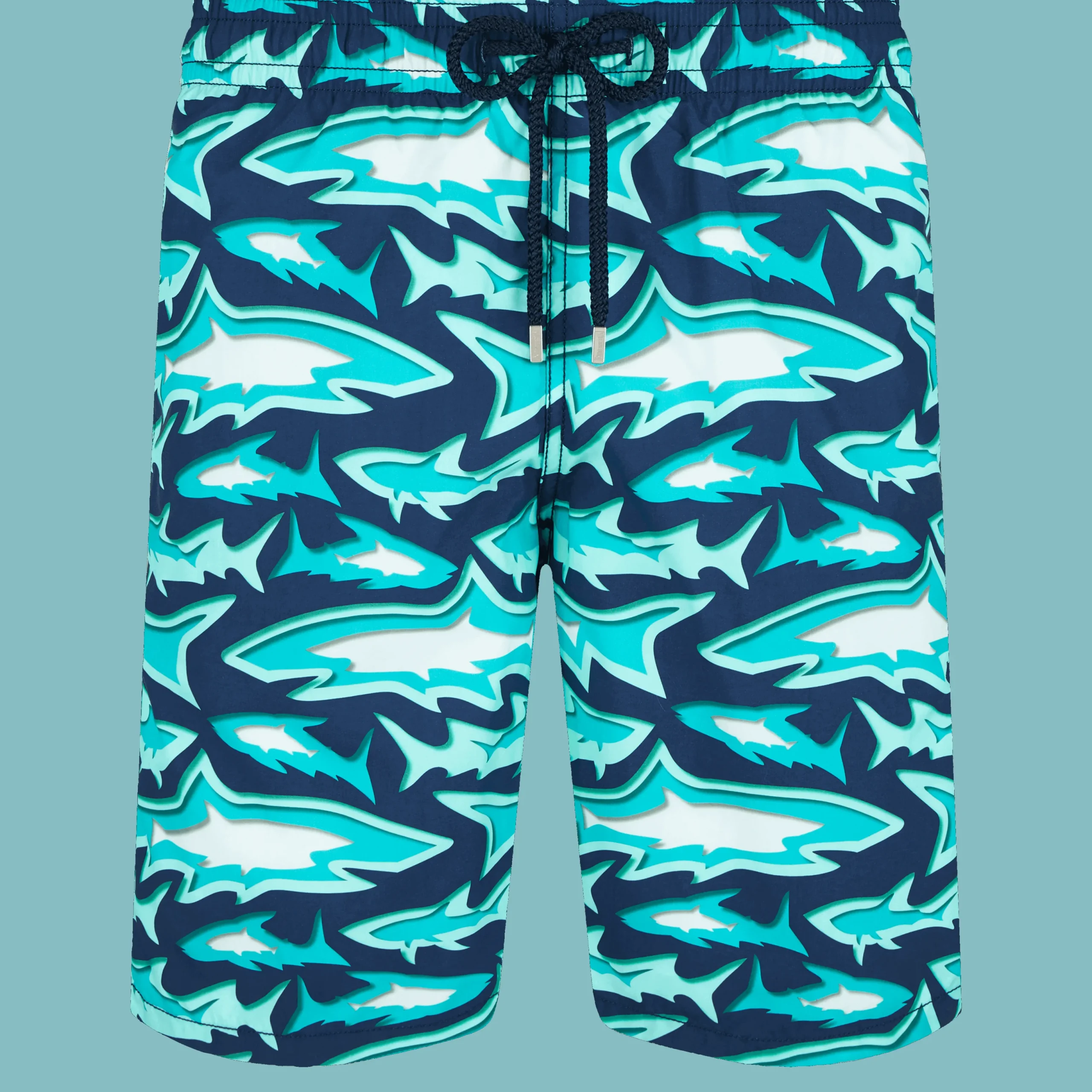 Flash Sale Vilebrequin Men Long Swim Trunks Requins 3D Navy/Blue