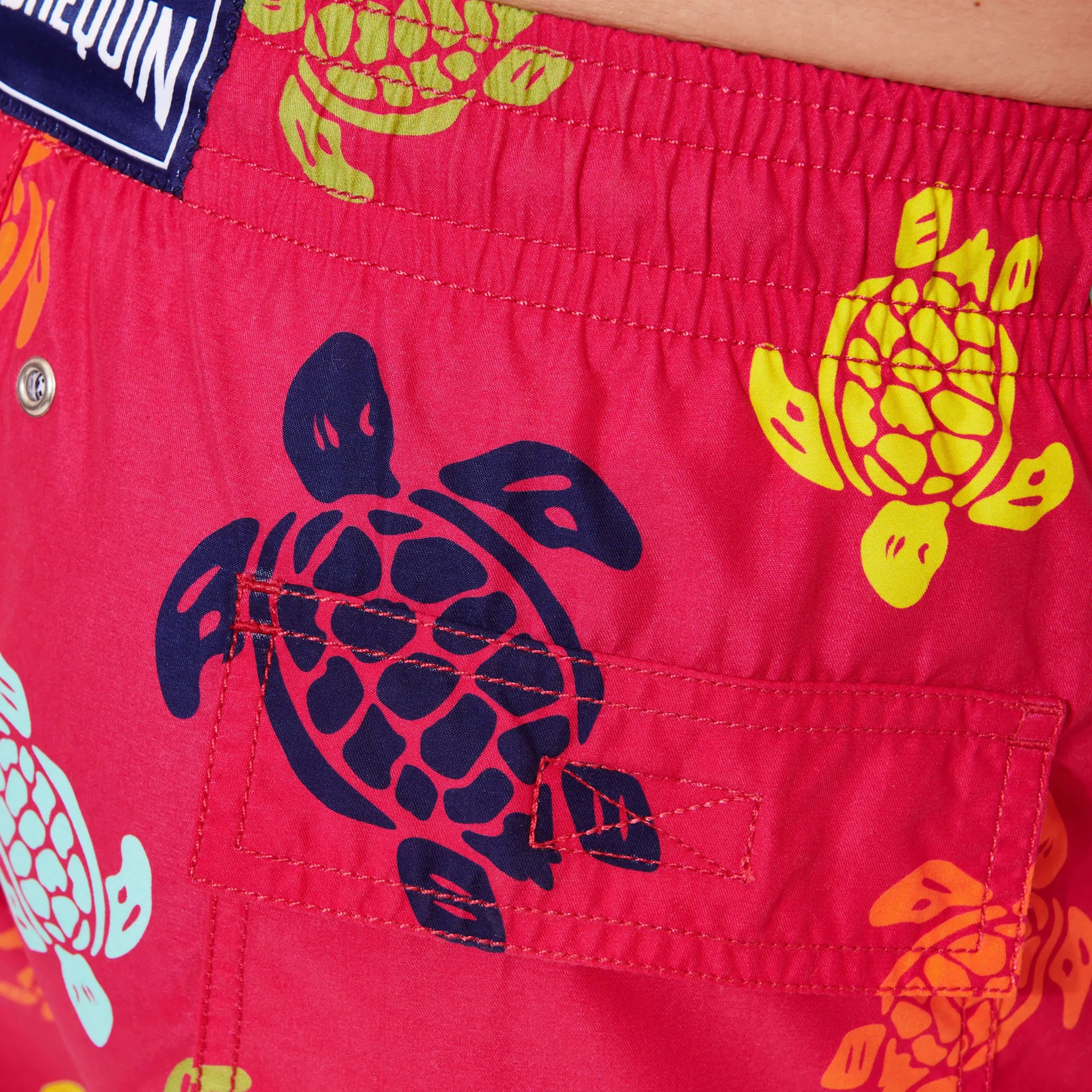 Outlet Vilebrequin Men Long Swim Trunks Ronde Des Tortues Burgundy/Red