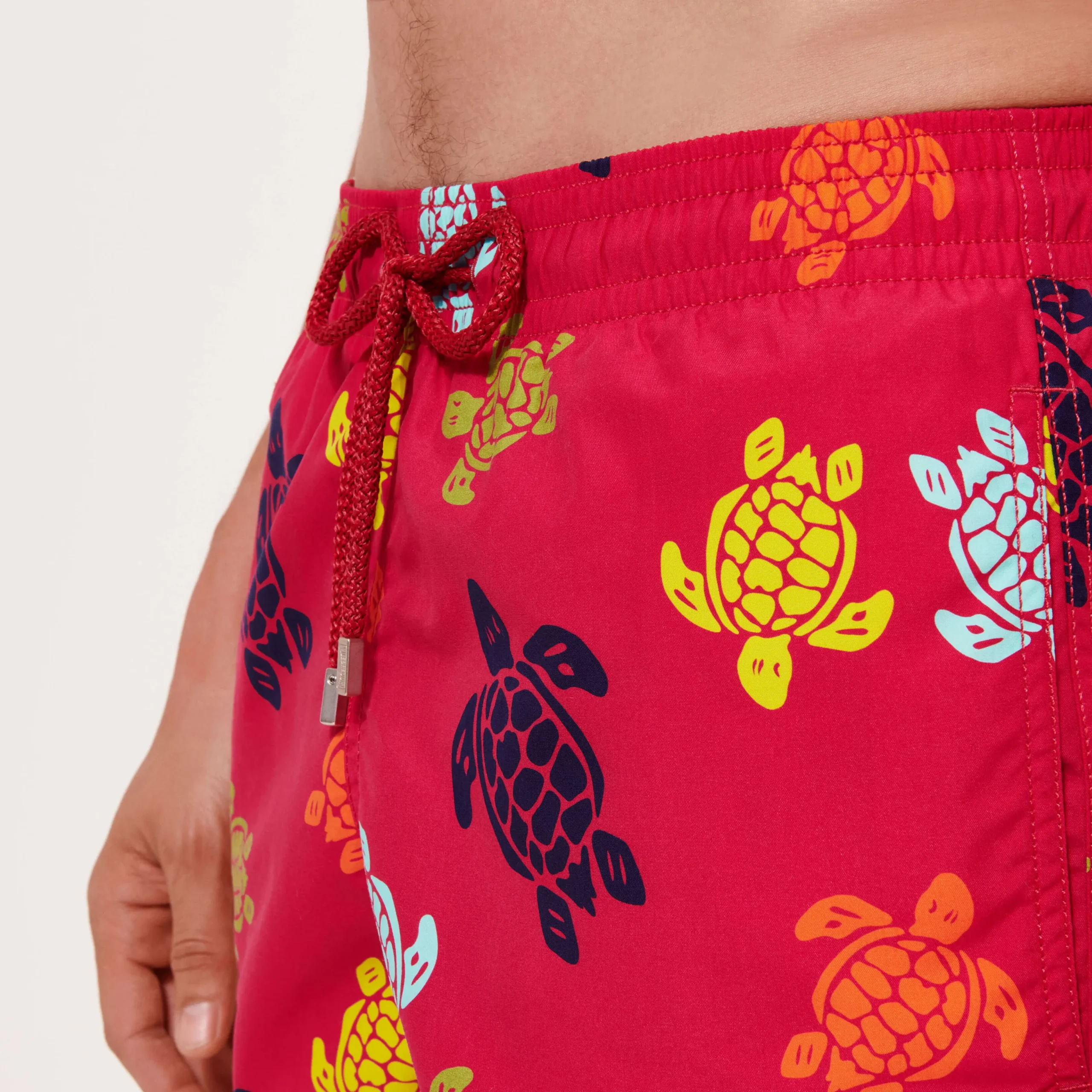Outlet Vilebrequin Men Long Swim Trunks Ronde Des Tortues Burgundy/Red