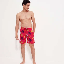 Outlet Vilebrequin Men Long Swim Trunks Ronde Des Tortues Burgundy/Red