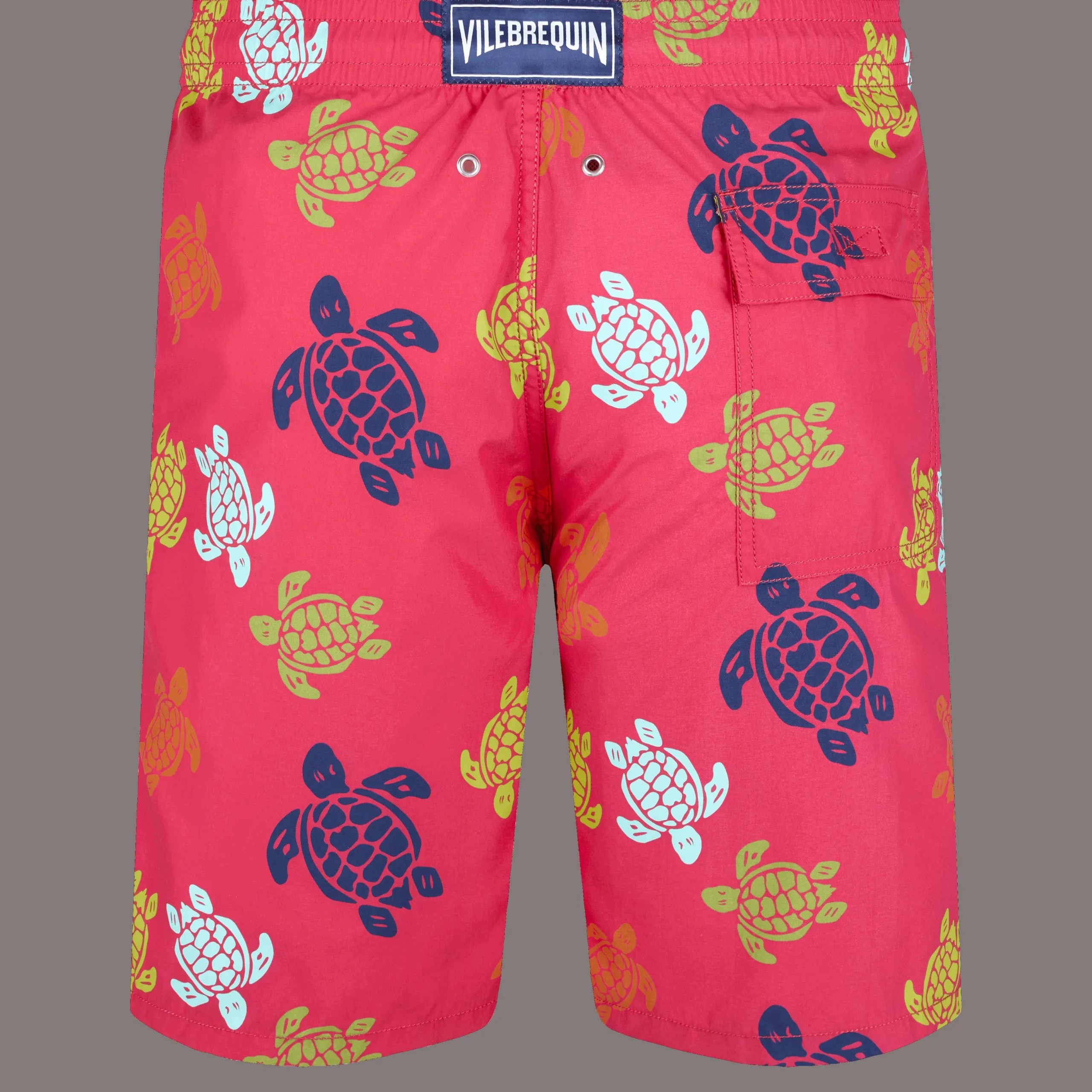 Outlet Vilebrequin Men Long Swim Trunks Ronde Des Tortues Burgundy/Red