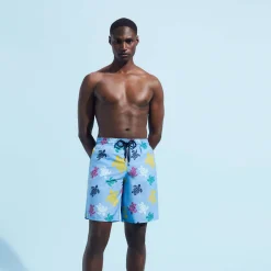 Outlet Vilebrequin Men Long Swim Trunks Ronde Des Tortues Multicolores Divine/Blue