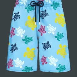 Outlet Vilebrequin Men Long Swim Trunks Ronde Des Tortues Multicolores Divine/Blue