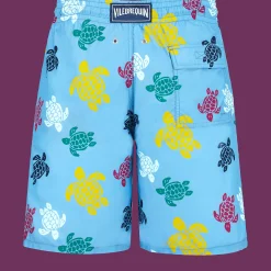 Outlet Vilebrequin Men Long Swim Trunks Ronde Des Tortues Multicolores Divine/Blue