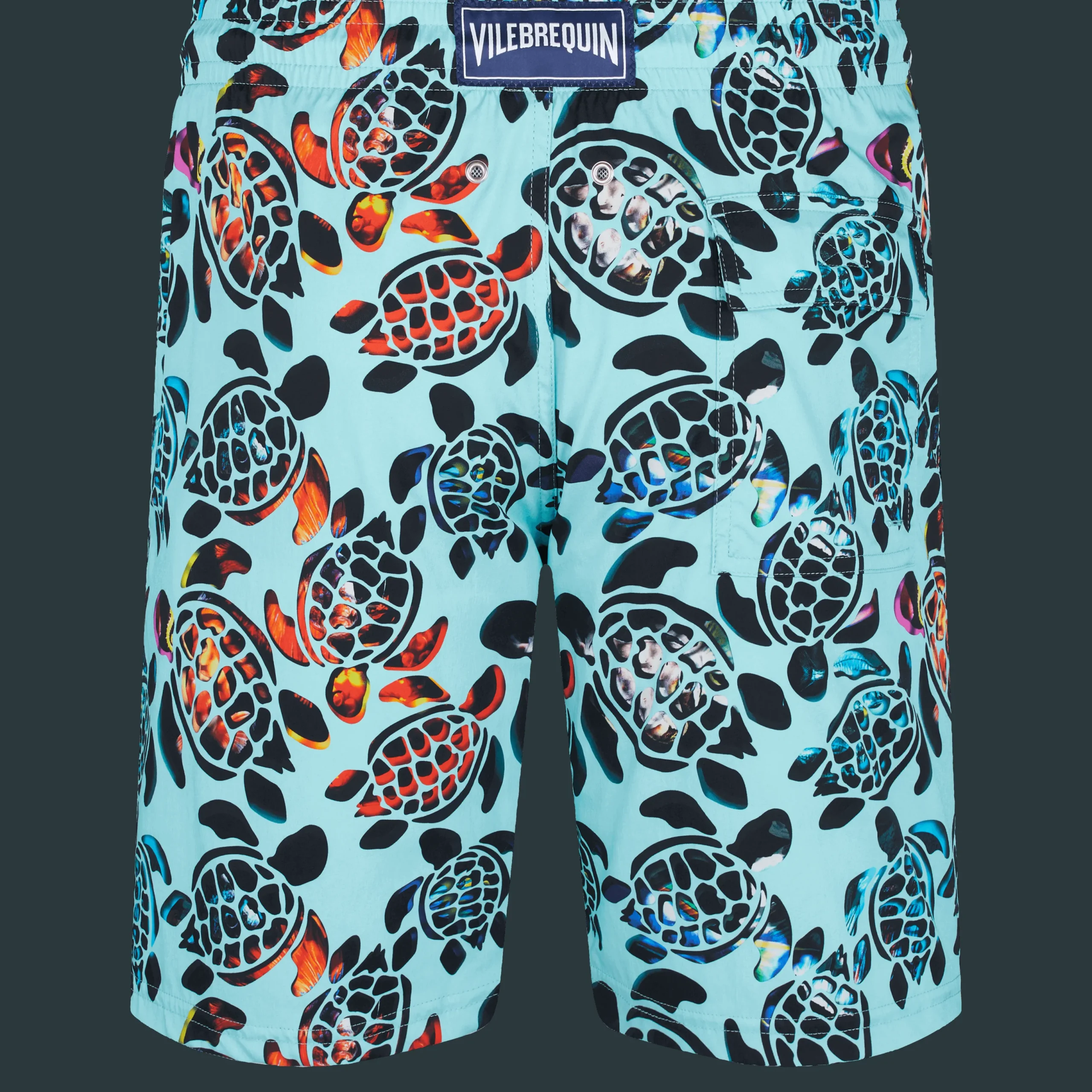 Cheap Vilebrequin Men Long Swim Trunks Screen Turtles Lagoon/Blue