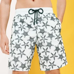 Discount Vilebrequin Men Long Swim Trunks Starfish Dance Flocked Glacier/Blue