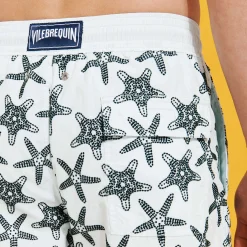 Discount Vilebrequin Men Long Swim Trunks Starfish Dance Flocked Glacier/Blue