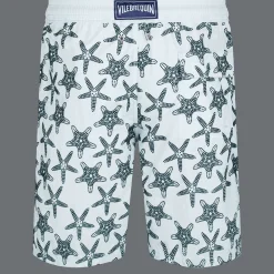 Discount Vilebrequin Men Long Swim Trunks Starfish Dance Flocked Glacier/Blue