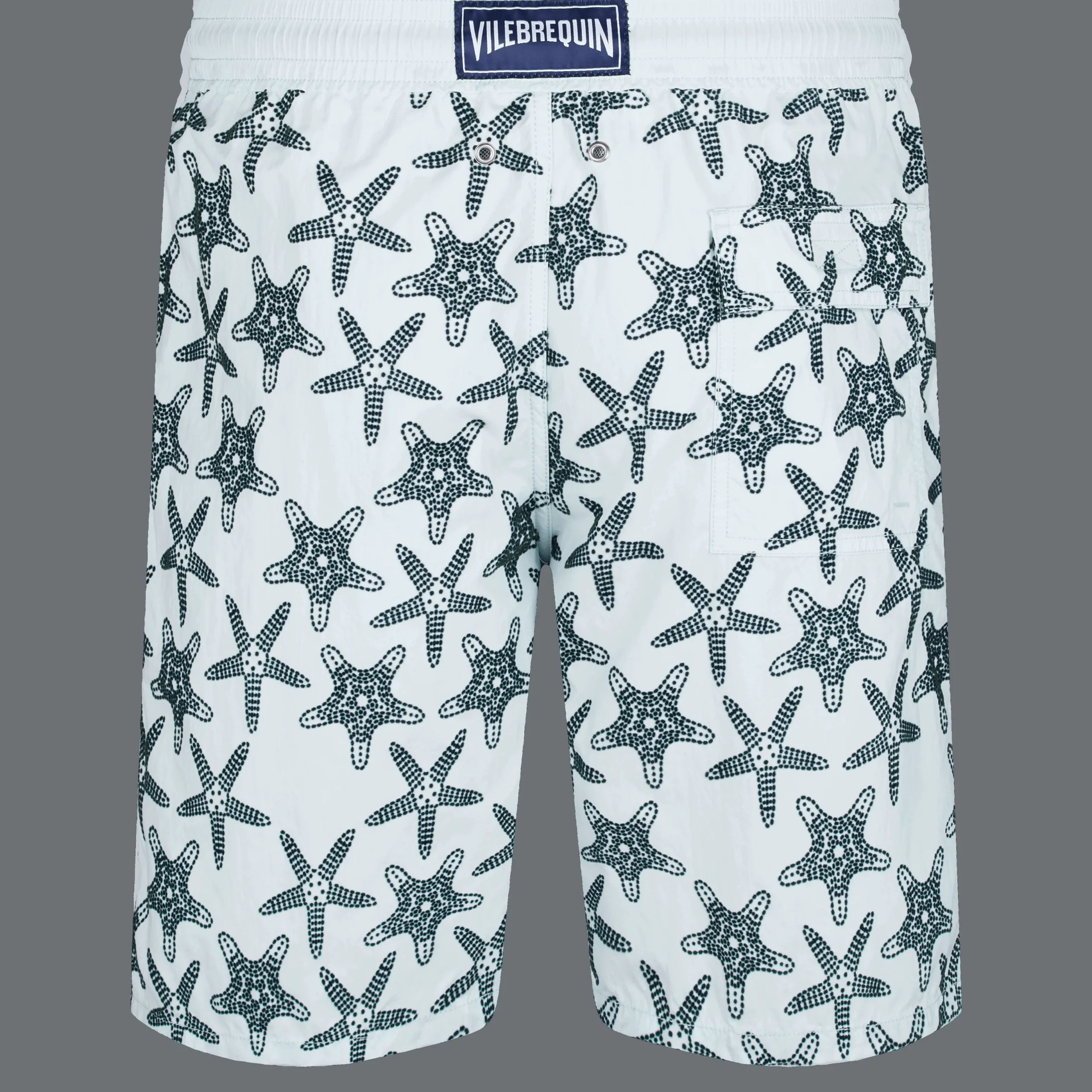 Discount Vilebrequin Men Long Swim Trunks Starfish Dance Flocked Glacier/Blue