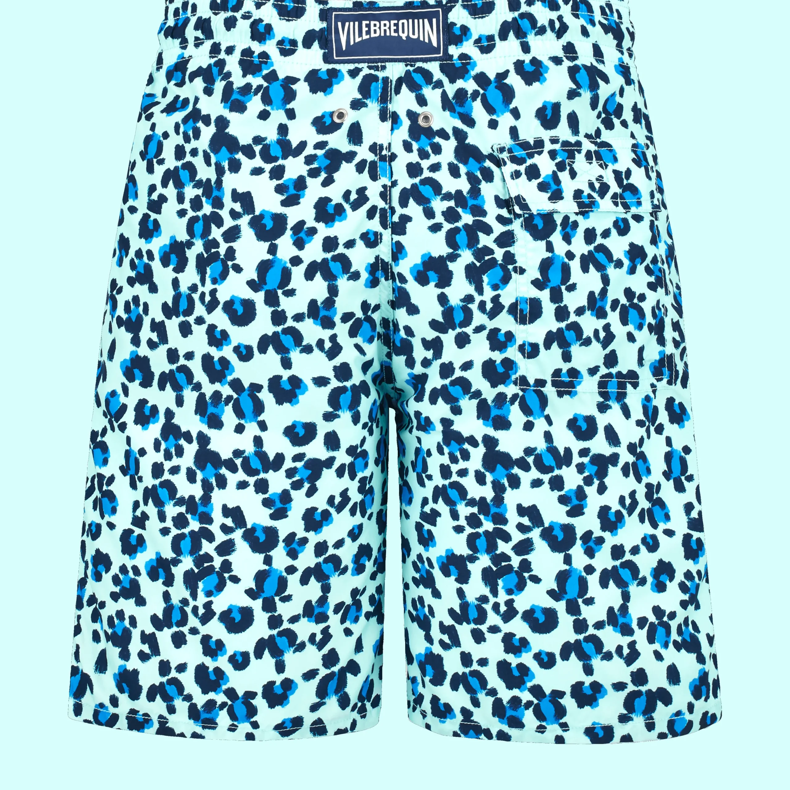 New Vilebrequin Men Long Swim Trunks Turtles Leopard Thalassa/Blue