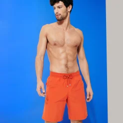 Flash Sale Vilebrequin Men Long Swim Trunks Water-Reactive Requins 3D Rust/Orange