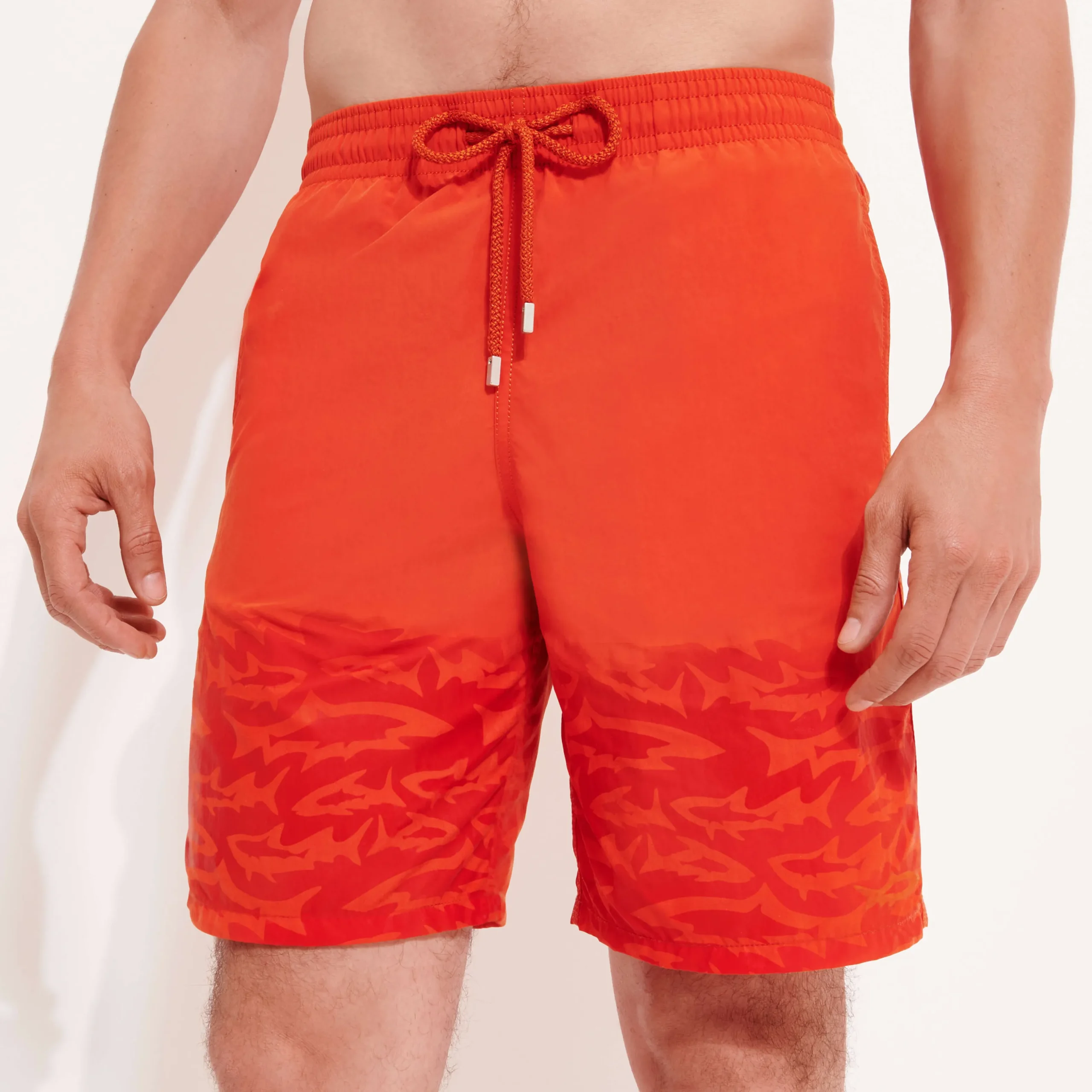 Flash Sale Vilebrequin Men Long Swim Trunks Water-Reactive Requins 3D Rust/Orange
