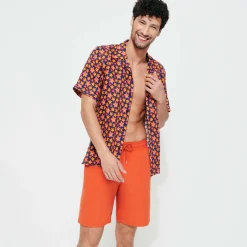 Flash Sale Vilebrequin Men Long Swim Trunks Water-Reactive Requins 3D Rust/Orange