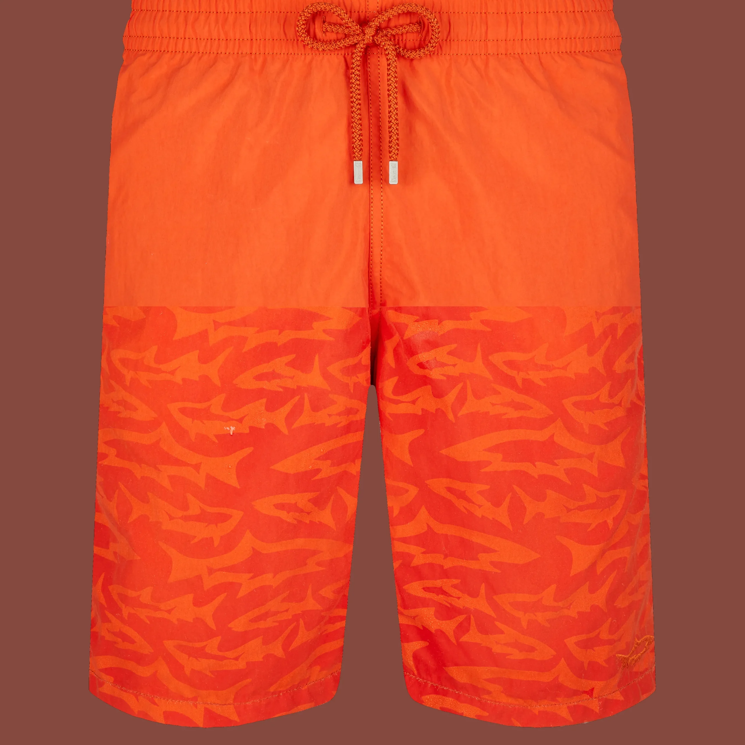 Flash Sale Vilebrequin Men Long Swim Trunks Water-Reactive Requins 3D Rust/Orange