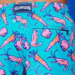 Outlet Vilebrequin Men Long Ultra-Light And Packable Swim Trunks Crevettes Et Poissons Curacao/Blue