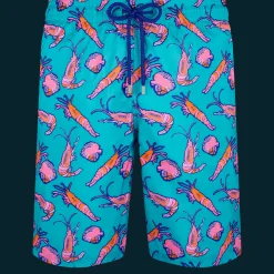 Outlet Vilebrequin Men Long Ultra-Light And Packable Swim Trunks Crevettes Et Poissons Curacao/Blue