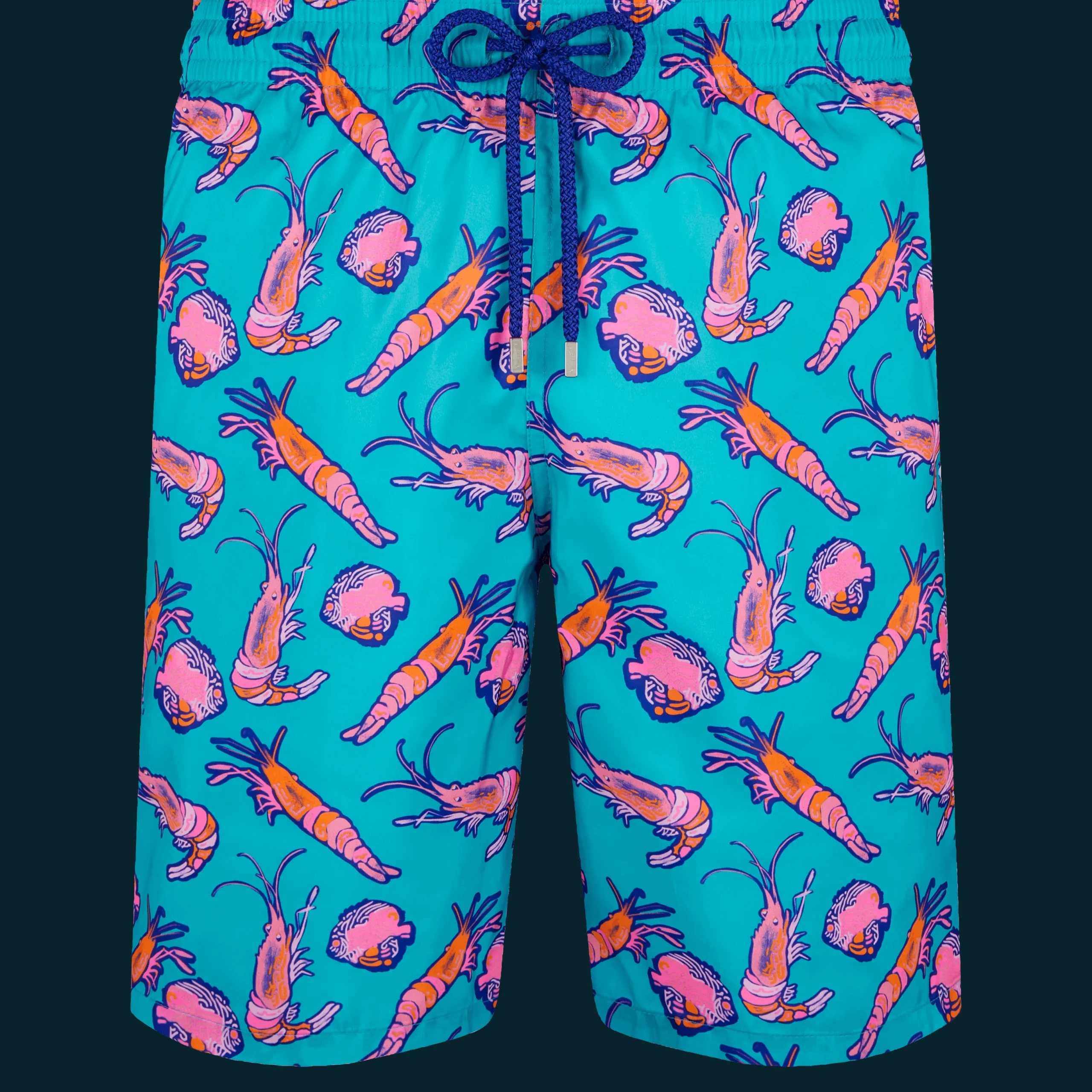 Outlet Vilebrequin Men Long Ultra-Light And Packable Swim Trunks Crevettes Et Poissons Curacao/Blue