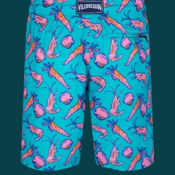 Outlet Vilebrequin Men Long Ultra-Light And Packable Swim Trunks Crevettes Et Poissons Curacao/Blue