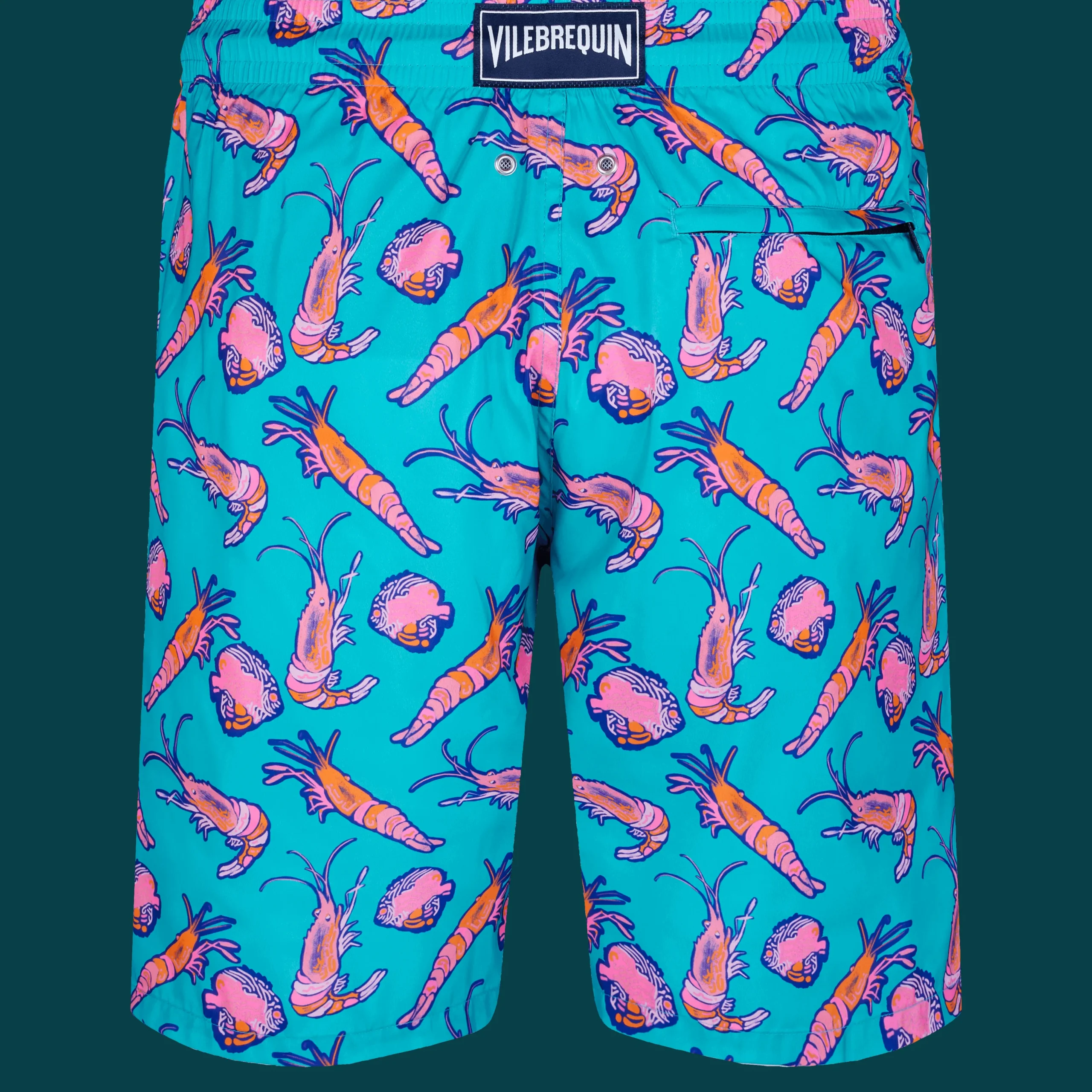 Outlet Vilebrequin Men Long Ultra-Light And Packable Swim Trunks Crevettes Et Poissons Curacao/Blue
