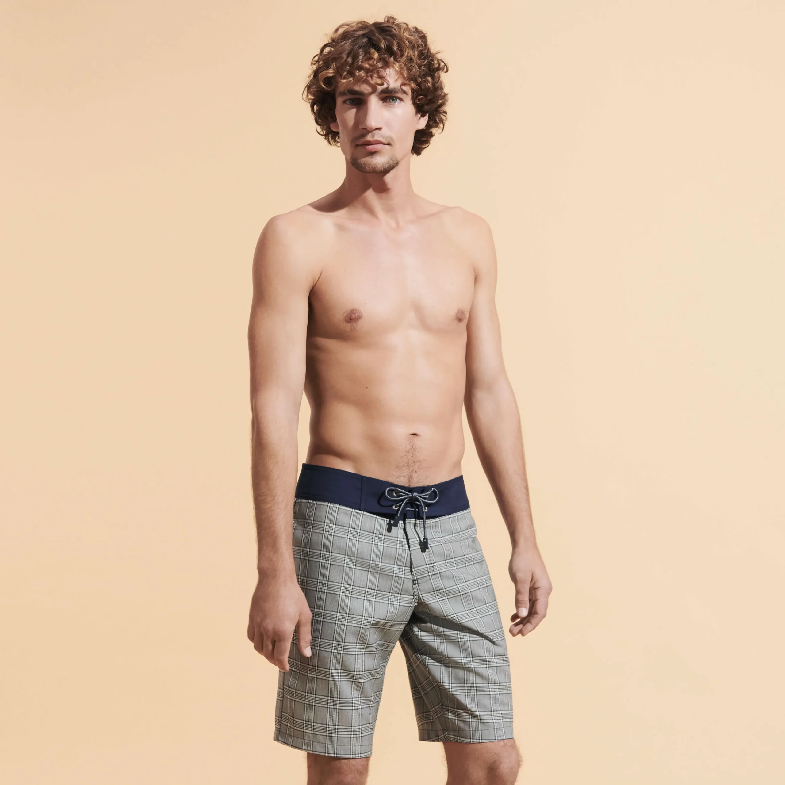 Online Vilebrequin Men Merinos Wool Long Swim Trunks Prince De Galles Navy/Blue