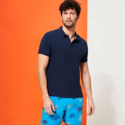 Hot Vilebrequin Men Organic Cotton Pique Polo Shirt Solid Navy/Blue