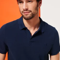 Hot Vilebrequin Men Organic Cotton Pique Polo Shirt Solid Navy/Blue