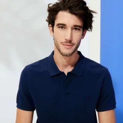 Hot Vilebrequin Men Organic Cotton Pique Polo Shirt Solid Navy/Blue
