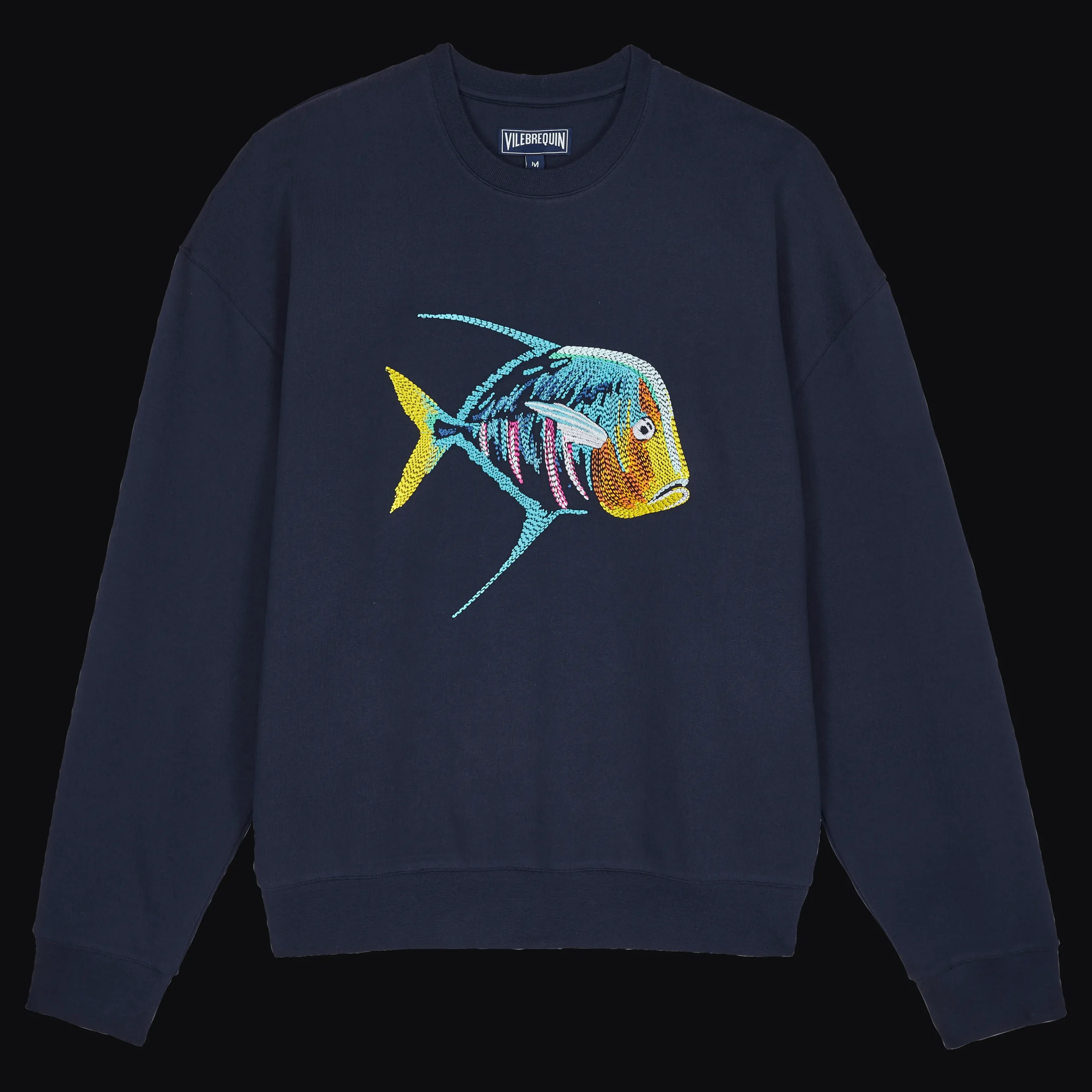 New Vilebrequin Men Organic Cotton Sweatshirt Piranhas Navy/Blue