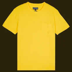 Best Vilebrequin Men Organic Cotton T-Shirt Solid Sun/Yellow