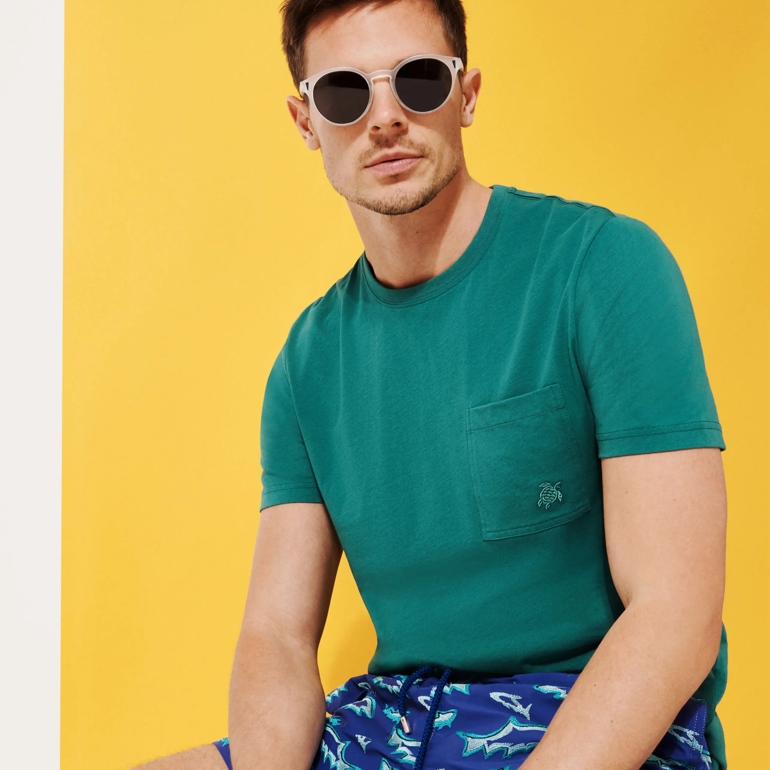 Hot Vilebrequin Men Organic Cotton T-Shirt Solid Linden/Green