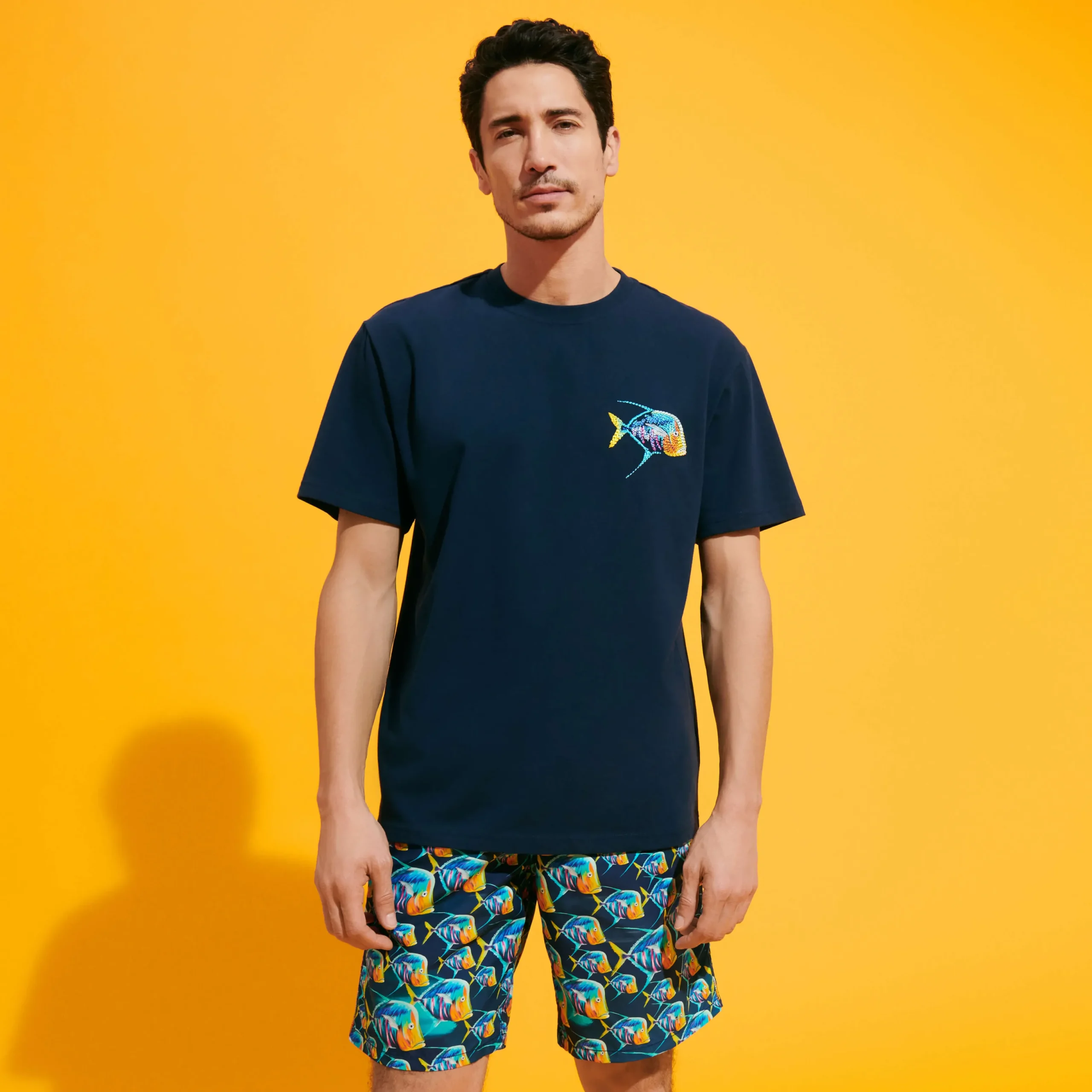 Shop Vilebrequin Men Organic Cotton T-Shirt Piranhas Navy/Blue