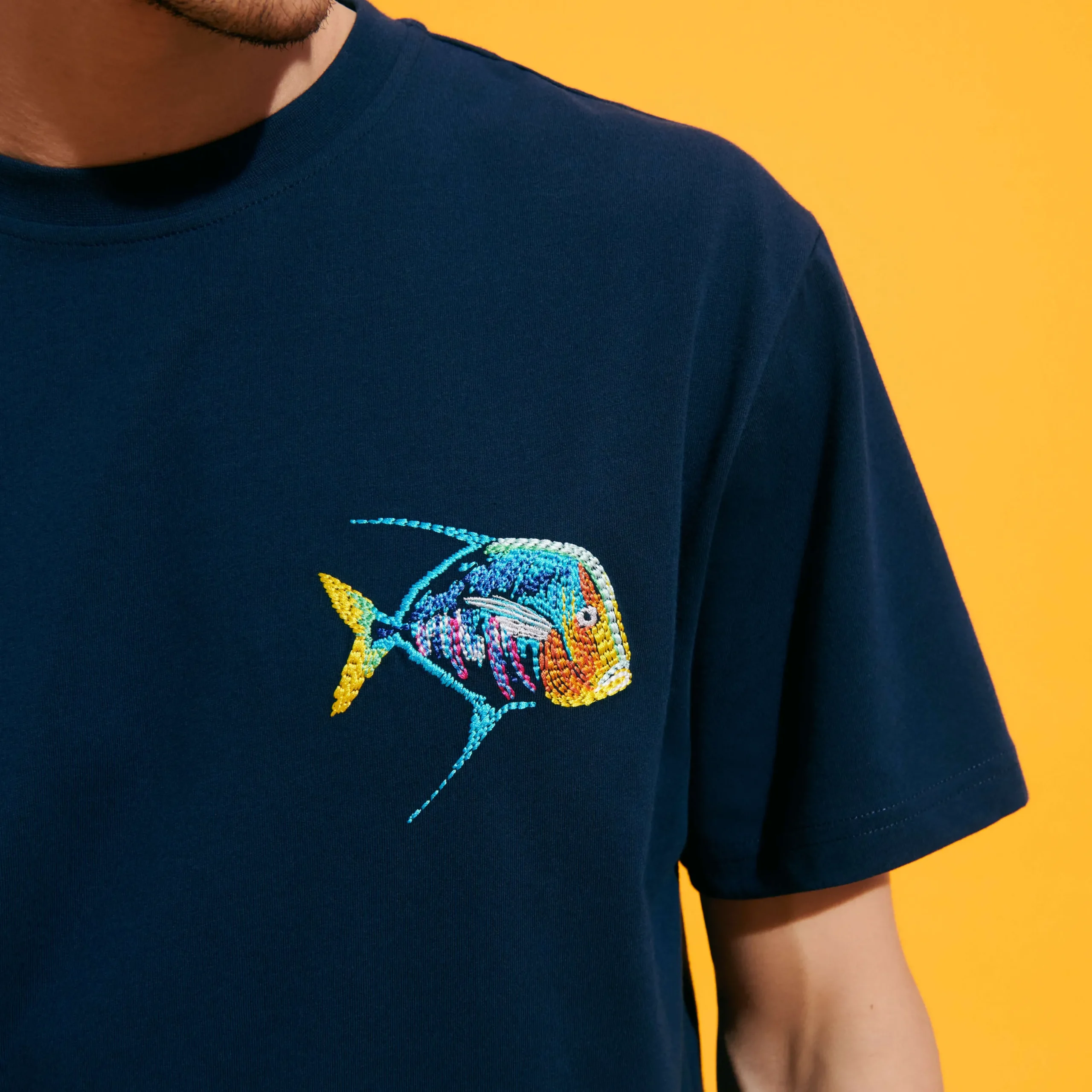 Shop Vilebrequin Men Organic Cotton T-Shirt Piranhas Navy/Blue