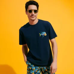 Shop Vilebrequin Men Organic Cotton T-Shirt Piranhas Navy/Blue