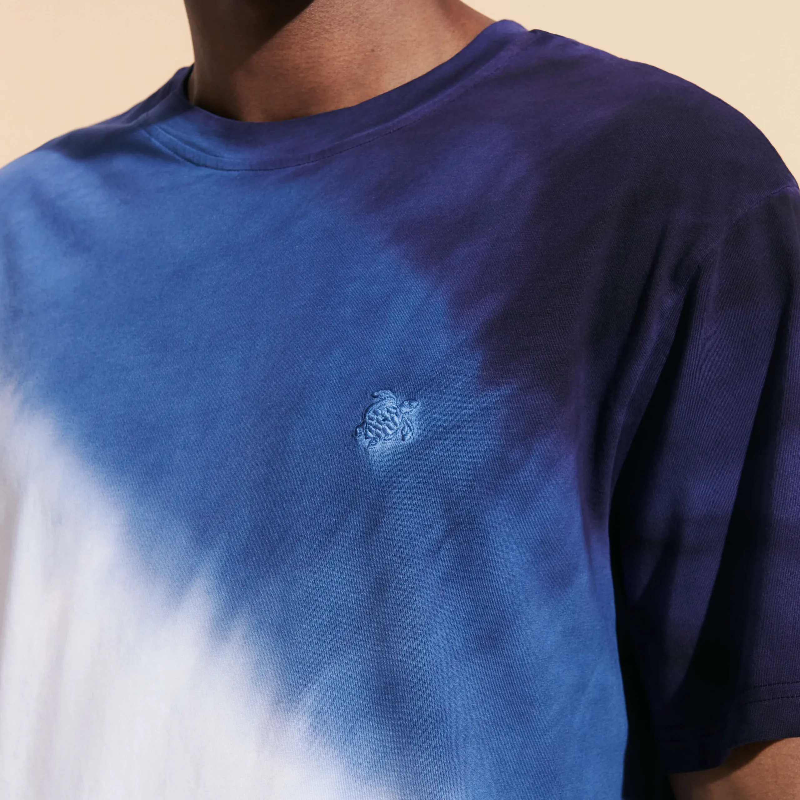 New Vilebrequin Men Organic Cotton T-Shirt Tie & Dye Earthenware/Blue