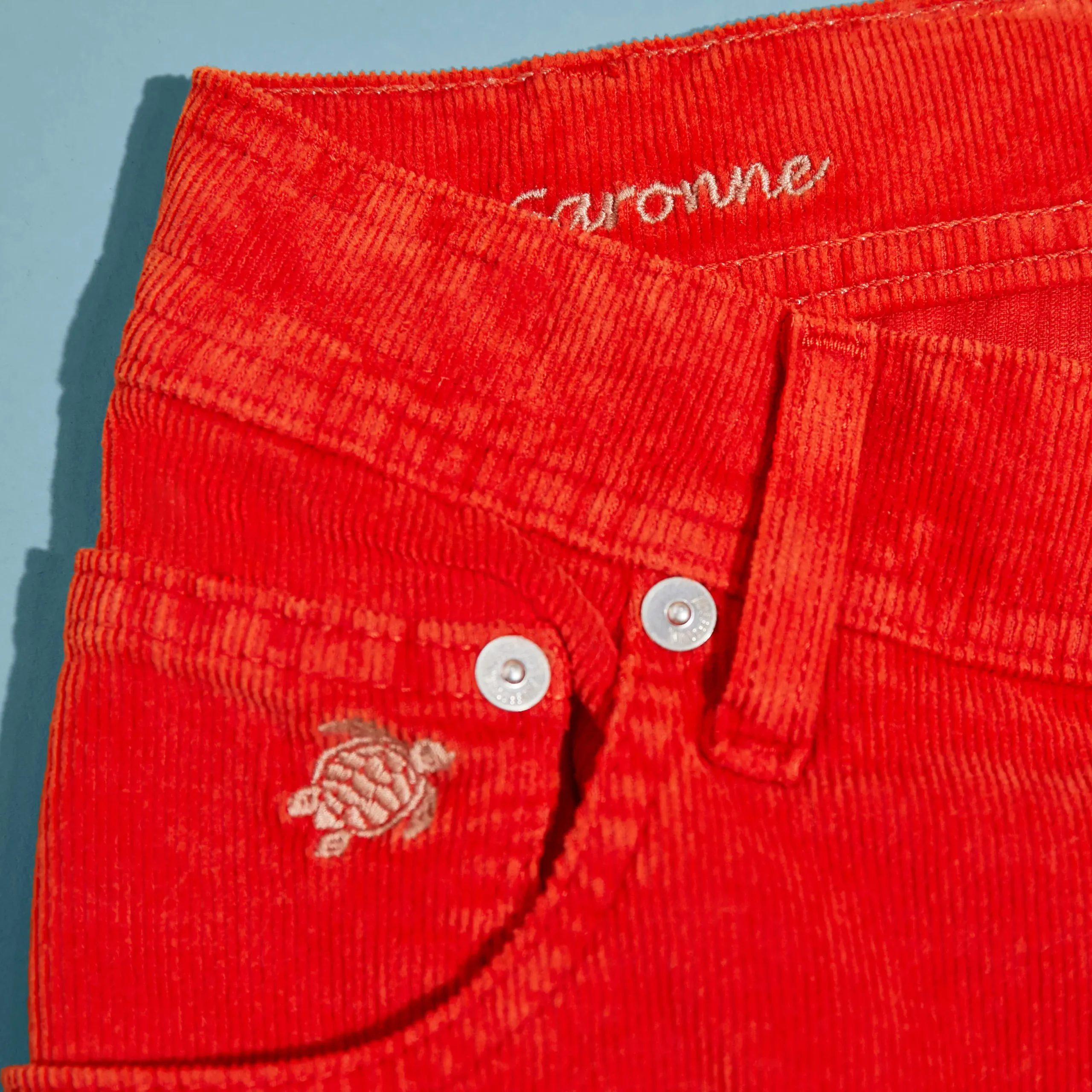 Fashion Vilebrequin Men 5-Pocket Corduroy 2000 Lines Bermuda Shorts Tomato/Red