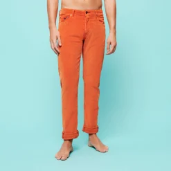 Best Vilebrequin Men 5-Pocket Velvet Pants Regular Fit Rust/Orange