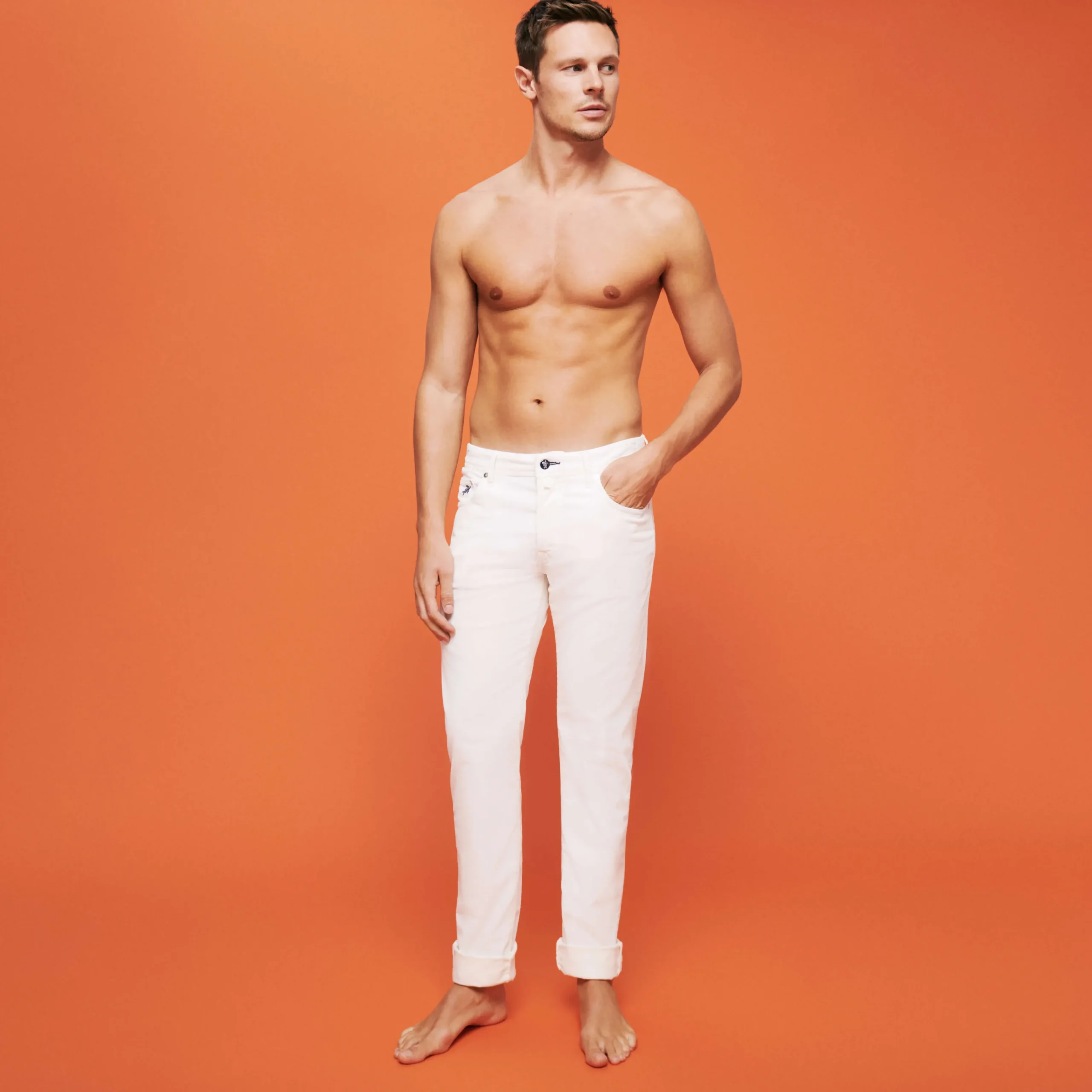 Online Vilebrequin Men 5-Pocket Velvet Pants Regular Fit Off White/White