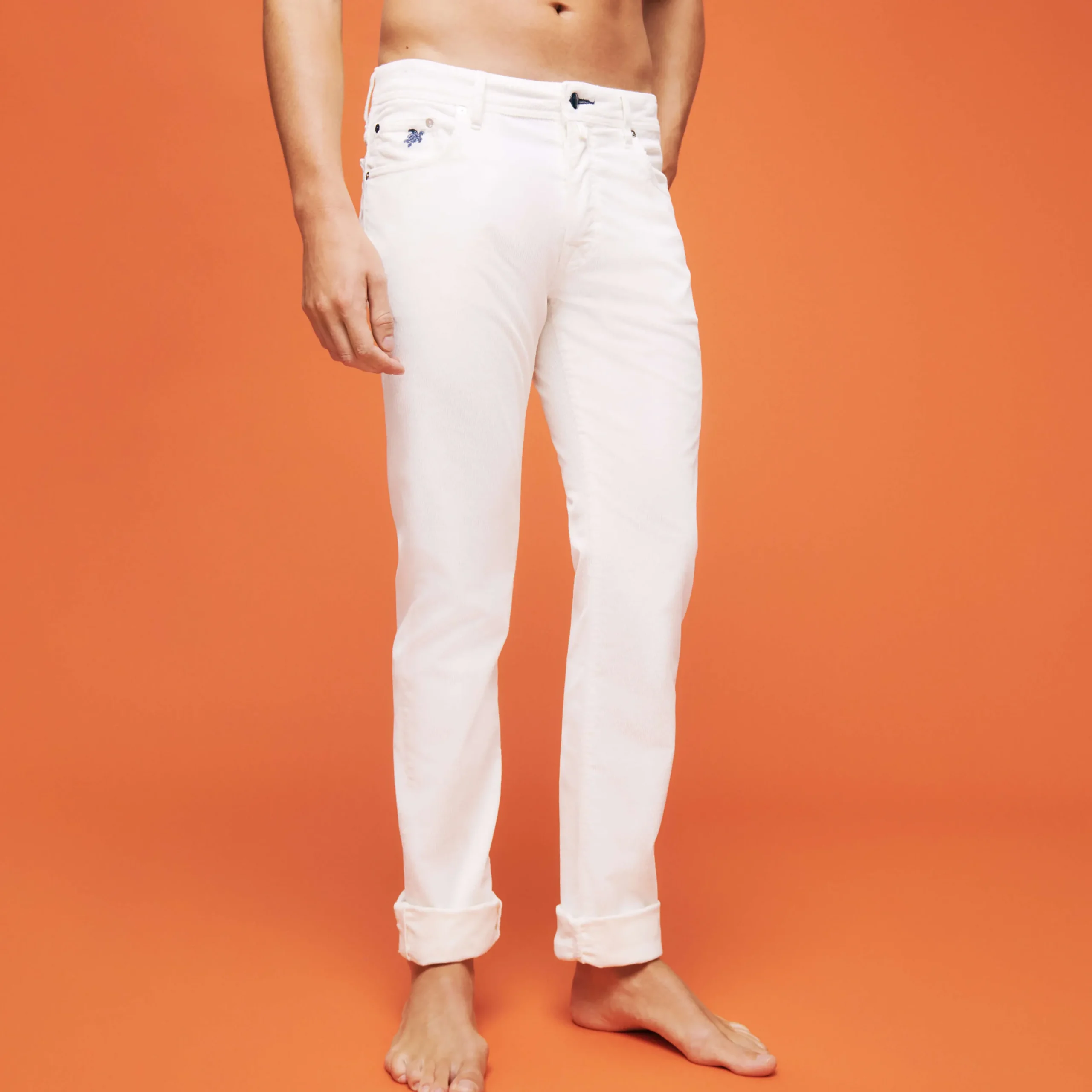 Online Vilebrequin Men 5-Pocket Velvet Pants Regular Fit Off White/White