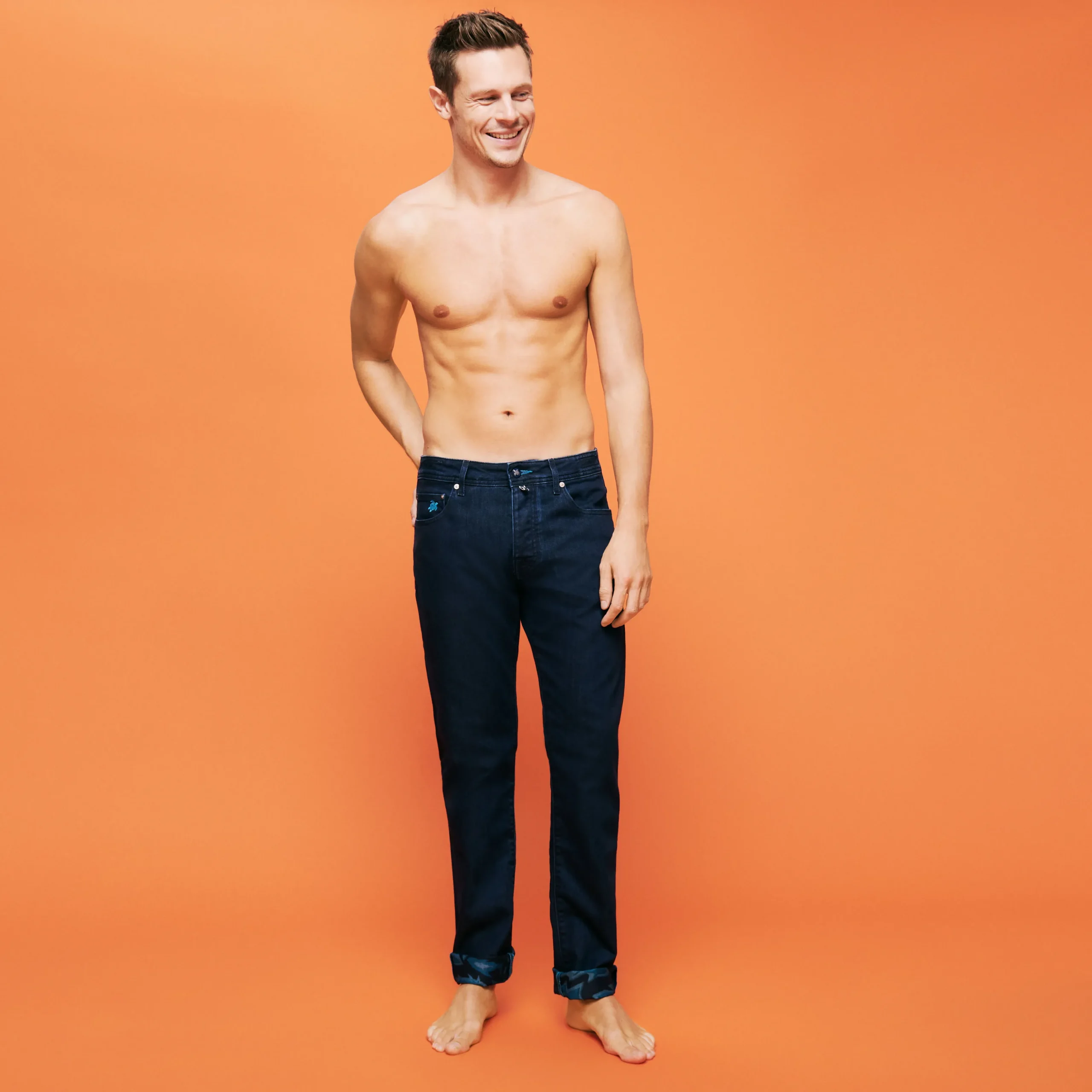 Store Vilebrequin Men 5-Pockets Jeans Requins 3D Dark Denim W1/Blue