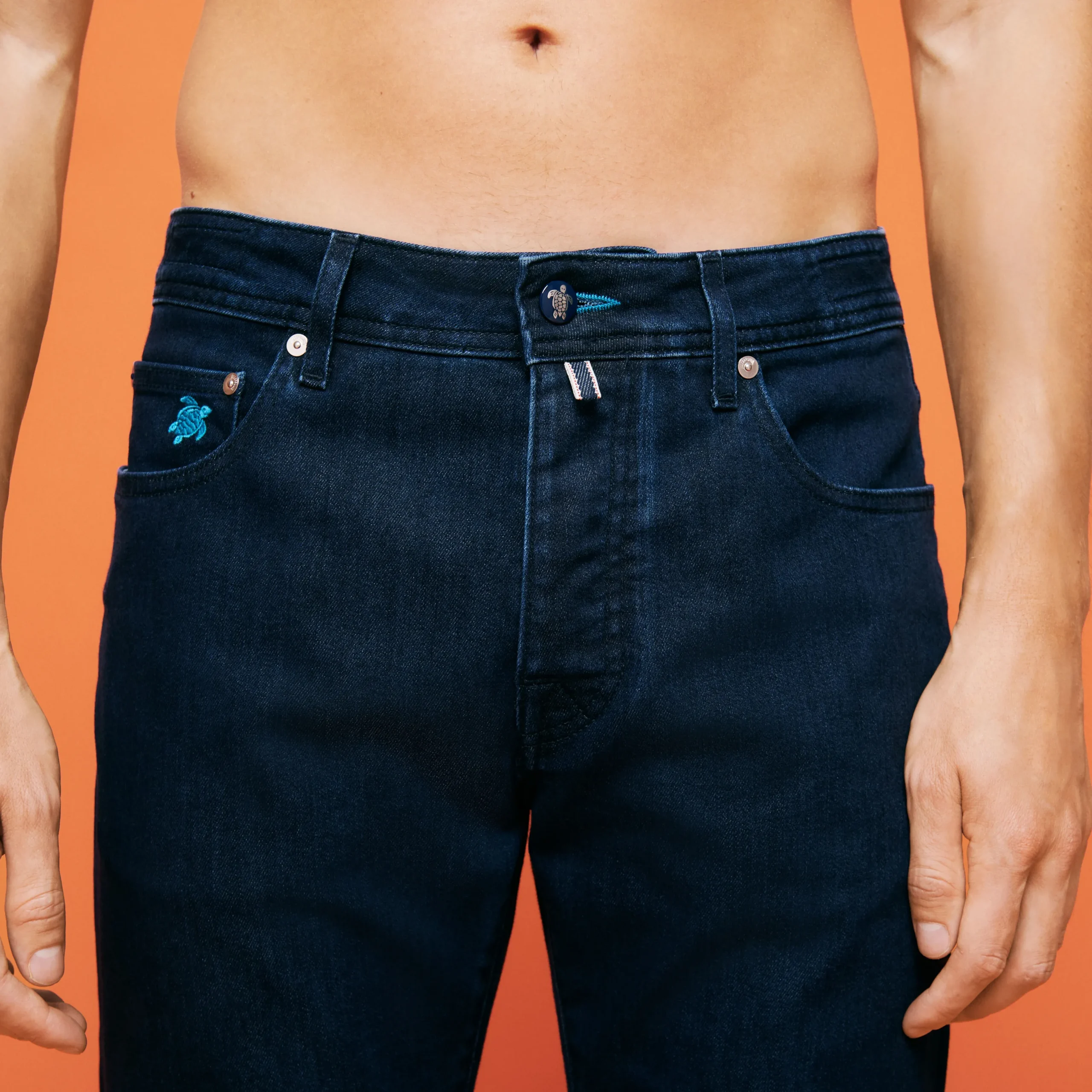 Store Vilebrequin Men 5-Pockets Jeans Requins 3D Dark Denim W1/Blue